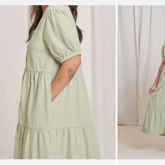 TRADLANDS KINDRED MIDI DRESS DESERT SAGE 100% CRINKLE COTTON XS/S - Picture 7 of 14